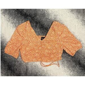 NWT Vero Moda Henna Short Sleeve V-neck Cropped Top Coral Mini Flower Size XS